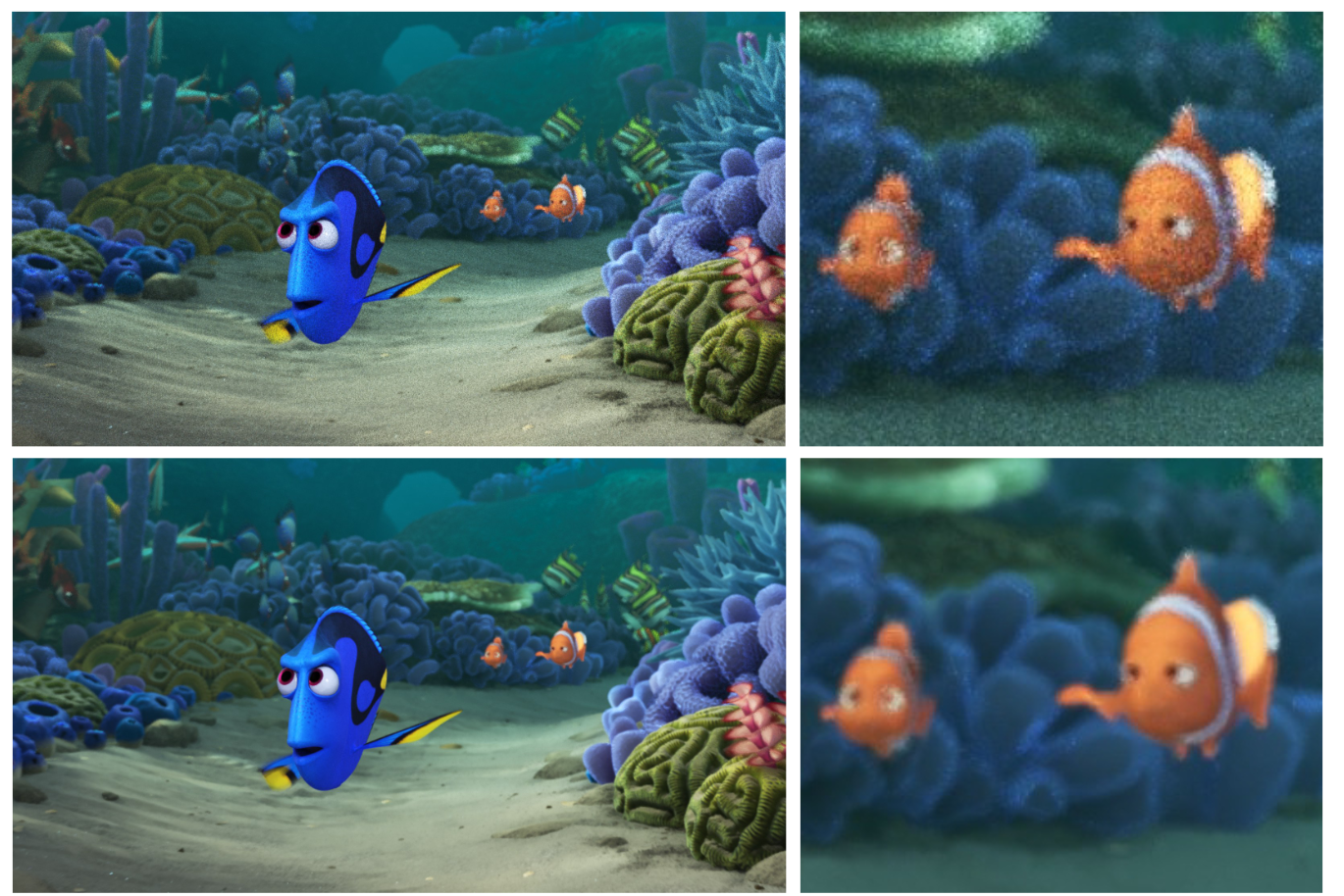 Comparison of noisy and denoised frame