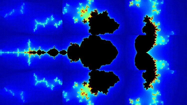 Tiled Julia sets forming the Mandelbrot set. Made in [Shadertoy](https://www.shadertoy.com/view/3tyyz3).